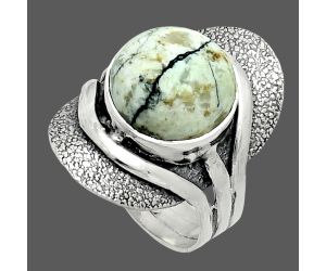 Authentic White Buffalo Turquoise Nevada Ring size-7 EXR06127 R-1402, 12x12 mm