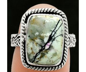 Authentic White Buffalo Turquoise Nevada Ring size-7 EXR06128 R-1067, 10x14 mm