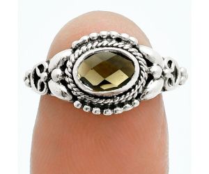 Smoky Quartz Checker Ring size-6.5 EXR06136 R-1286, 7x5 mm