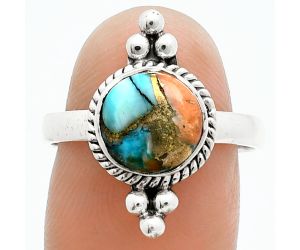 Spiny Oyster Turquoise Ring size-8 EXR06141 R-1127, 9x9 mm