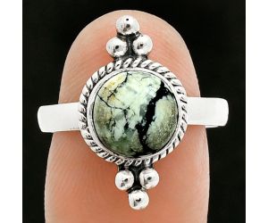 Authentic White Buffalo Turquoise Nevada Ring size-8 EXR06145 R-1127, 9x9 mm