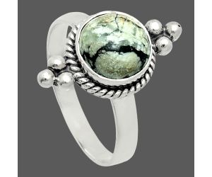 Authentic White Buffalo Turquoise Nevada Ring size-8 EXR06145 R-1127, 9x9 mm