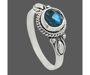 Blue Labradorite Checker Ring size-7.5 EXR06149 R-1345, 6x6 mm