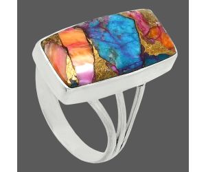 Kingman Orange Dahlia Turquoise Ring size-9 EXR06156 R-1008, 10x20 mm