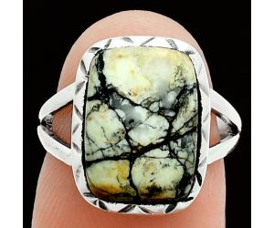 Authentic White Buffalo Turquoise Nevada Ring size-6 EXR06158 R-1074, 10x14 mm