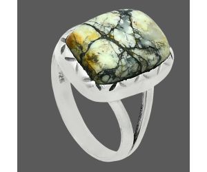 Authentic White Buffalo Turquoise Nevada Ring size-6 EXR06158 R-1074, 10x14 mm