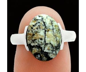 Authentic White Buffalo Turquoise Nevada Ring size-8 EXR06164 R-1173, 10x14 mm