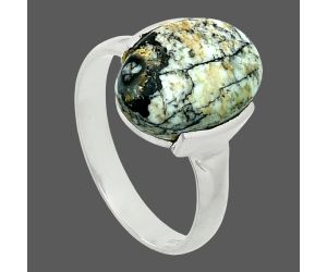 Authentic White Buffalo Turquoise Nevada Ring size-8 EXR06164 R-1173, 10x14 mm