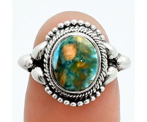 Spiny Oyster Turquoise Ring size-8.5 EXR06166 R-1286, 8x10 mm