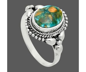 Spiny Oyster Turquoise Ring size-8.5 EXR06166 R-1286, 8x10 mm