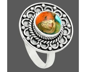 Spiny Oyster Turquoise Ring size-8 EXR06172 R-1256, 9x9 mm