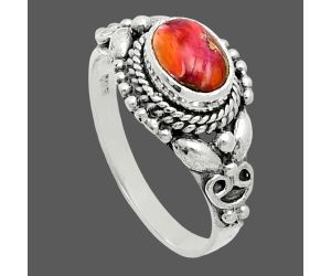 Kingman Orange Dahlia Turquoise Ring size-6 EXR06175 R-1286, 7x5 mm