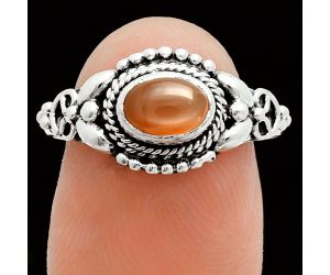 Peach Moonstone Ring size-8 EXR06179 R-1286, 7x5 mm