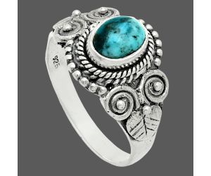 Natural Turquoise Morenci Mine Ring size-7 EXR06181 R-1280, 7x5 mm