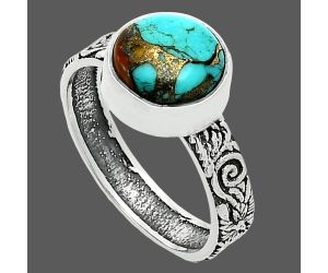 Kingman Copper Teal Turquoise Ring size-8 EXR06209 R-1055, 9x9 mm