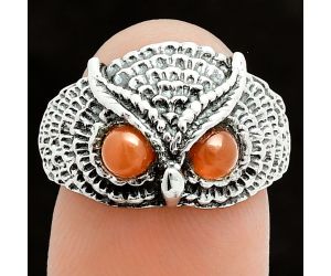 Owl - Peach Moonstone Ring size-7 EXR06214 R-1022, 4x4 mm