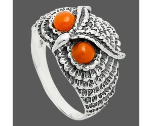 Owl - Peach Moonstone Ring size-7 EXR06214 R-1022, 4x4 mm