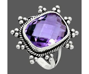 Amethyst Checker Briolette Ring size-9.5 EXR06223 R-1234, 12x16 mm