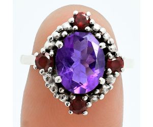 African Amethyst and Garnet Ring size-7 EXR06226 R-1017, 9x11 mm