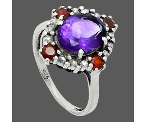 African Amethyst and Garnet Ring size-7 EXR06226 R-1017, 9x11 mm