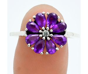 African Amethyst and Moissanite Ring size-10 EXR06227 R-1031, 3x5 mm