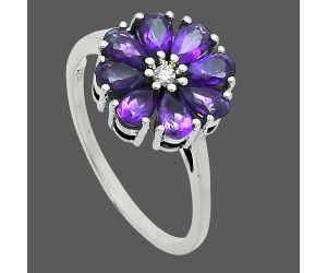 African Amethyst and Moissanite Ring size-10 EXR06227 R-1031, 3x5 mm