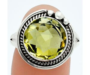 Lemon Quartz Checker Briolette Ring size-8.5 EXR06258 R-1148, 12x12 mm