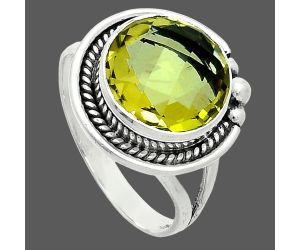 Lemon Quartz Checker Briolette Ring size-8.5 EXR06258 R-1148, 12x12 mm