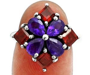 African Amethyst and Garnet Ring size-8 EXR06264 R-1021, 5x5 mm