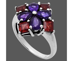 African Amethyst and Garnet Ring size-8 EXR06264 R-1021, 5x5 mm