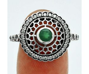 Green Onyx and White Zircon Ring size-8.5 EXR06272 R-1735, 4x4 mm