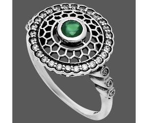 Green Onyx and White Zircon Ring size-8.5 EXR06272 R-1735, 4x4 mm