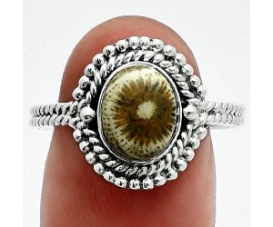 Flower Fossil Coral Ring size-8.5 EXR06293 R-1729, 7x9 mm