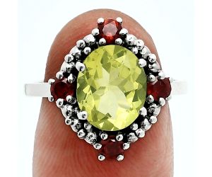 Lemon Quartz and Garnet Ring size-8 EXR06306 R-1017, 8x10 mm