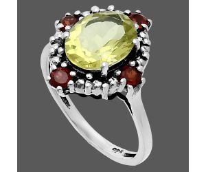 Lemon Quartz and Garnet Ring size-8 EXR06306 R-1017, 8x10 mm