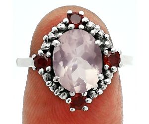 Rose Quartz and Garnet Ring size-8 EXR06307 R-1017, 8x10 mm