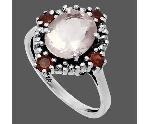 Rose Quartz and Garnet Ring size-8 EXR06307 R-1017, 8x10 mm