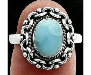 Larimar (Dominican Republic) Ring size-8 EXR06311 R-1667, 7x9 mm