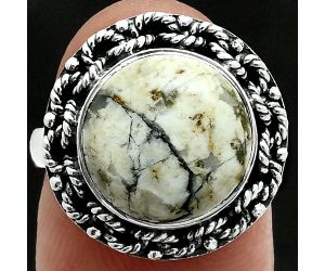 Authentic White Buffalo Turquoise Nevada Ring size-7 EXR06323 R-1266, 12x12 mm