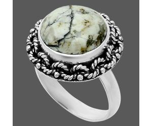 Authentic White Buffalo Turquoise Nevada Ring size-7 EXR06323 R-1266, 12x12 mm