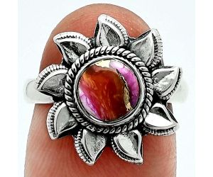 Kingman Orange Dahlia Turquoise Ring size-7 EXR06326 R-1617, 7x7 mm