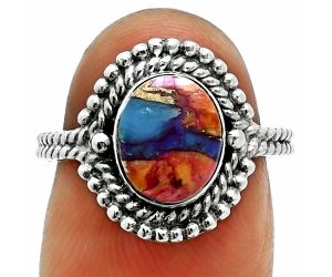 Kingman Orange Dahlia Turquoise Ring size-6 EXR06334 R-1729, 7x9 mm