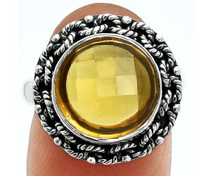 Cognac Quartz Checker Ring size-8 EXR06337 R-1266, 12x12 mm