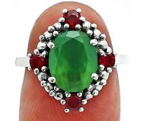 Green Onyx and Garnet Ring size-7.5 EXR06338 R-1017, 8x10 mm