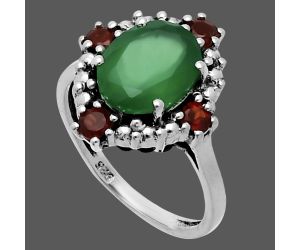 Green Onyx and Garnet Ring size-7.5 EXR06338 R-1017, 8x10 mm