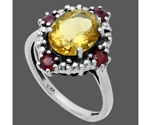 Citrine and Garnet Ring size-7.5 EXR06341 R-1017, 8x10 mm