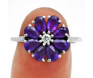 African Amethyst and Moissanite Ring size-9 EXR06347 R-1031, 3x5 mm