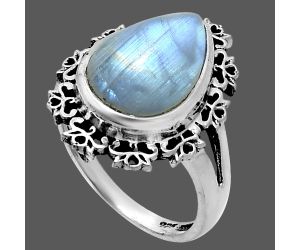 Rainbow Moonstone Ring size-7 EXR06357 R-1114, 10x14 mm