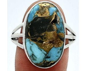 Shell In Black Blue Turquoise Ring size-10 EXR06363 R-1003, 13x21 mm