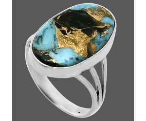 Shell In Black Blue Turquoise Ring size-10 EXR06363 R-1003, 13x21 mm